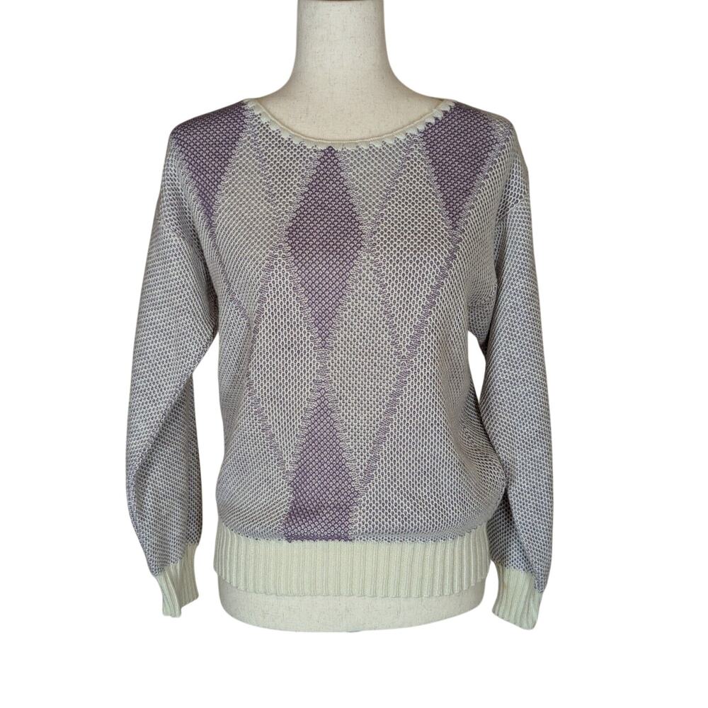 Vintage Jessica Scott Lightweight Geometric Purple and White Sweater Size S/M